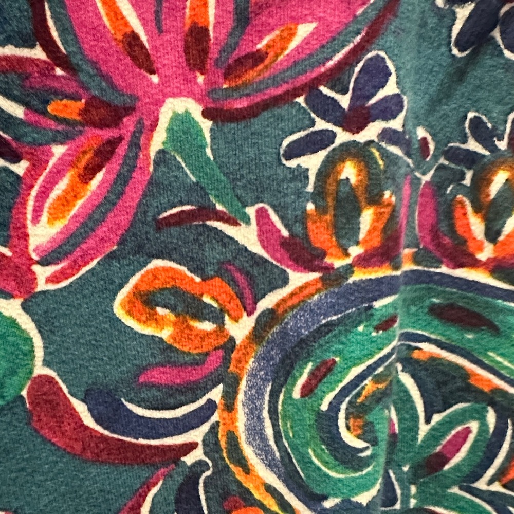 Talbots Teal Floral Quarter-Zip Pullover - Picture 3 of 5